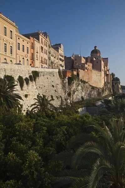 Italy, Sardinia, Cagliari. Il Castello city walls and Cathedral of Saint Mary