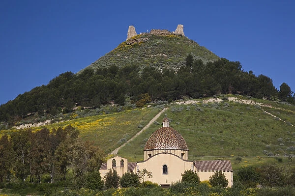 ITALY, Sardinia, Las Plassas. Castello di Marmilla fortress and Chiesa di Maria Maddalena