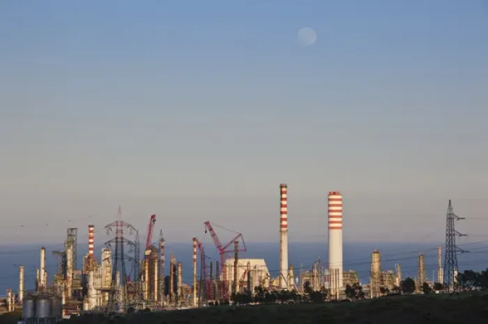 Framed Print : ITALY, Sardinia, Sarroch. Porto Foxi oil refinery, sunset Framed Print : ITALY, Sardinia, Sarroch. Porto Foxi oil refinery, sunset