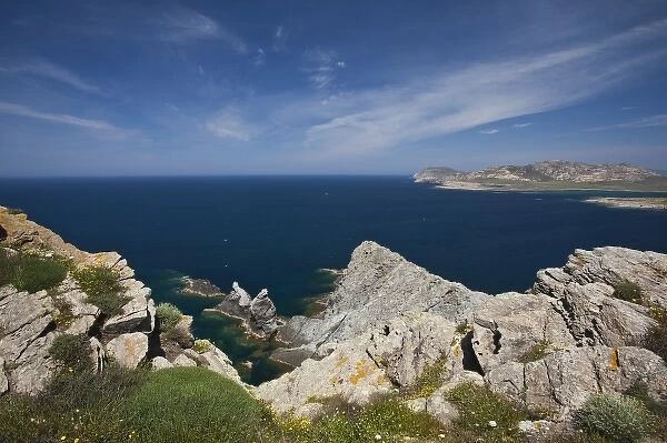 Italy, Sardinia, Stintinto. Capo Falcone headlands from Torre Falcone
