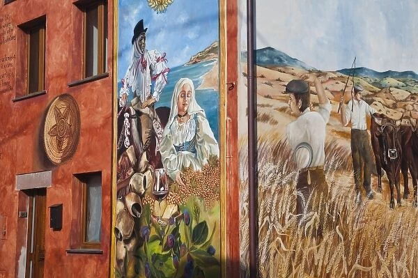 Italy, Sardinia, Tinnura. Mural detail