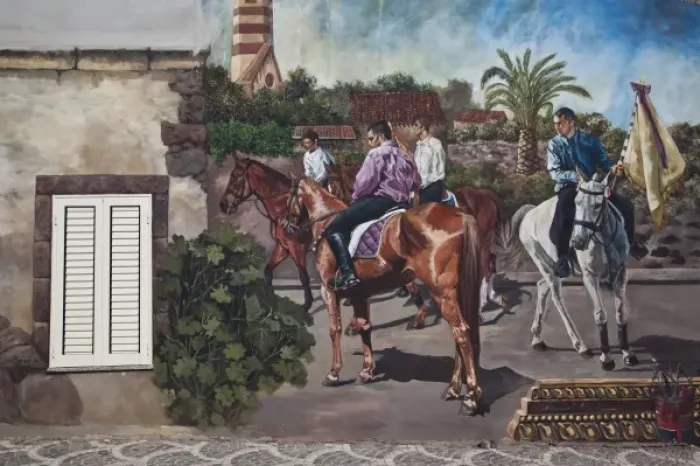 Framed Print : Italy, Sardinia, Tinnura. Mural on the side of a house Framed Print : Italy, Sardinia, Tinnura. Mural on the side of a house