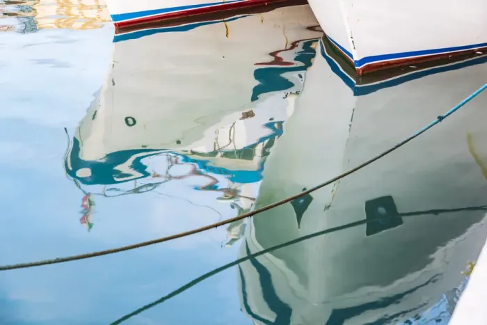 Framed Print : Italy, Sicily, Agrigento Province, Sciacca. Reflection of fishing boats in the harbor of Framed Print : Italy, Sicily, Agrigento Province, Sciacca. Reflection of fishing boats in the harbor of