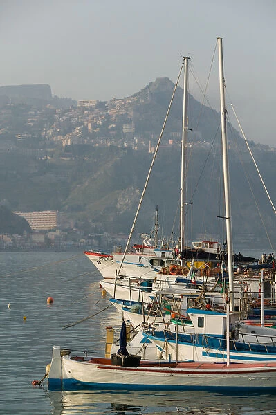ITALY-Sicily-GIARDINI-NAXOS: Port view towards TAORMINA  /  Late Afternoon