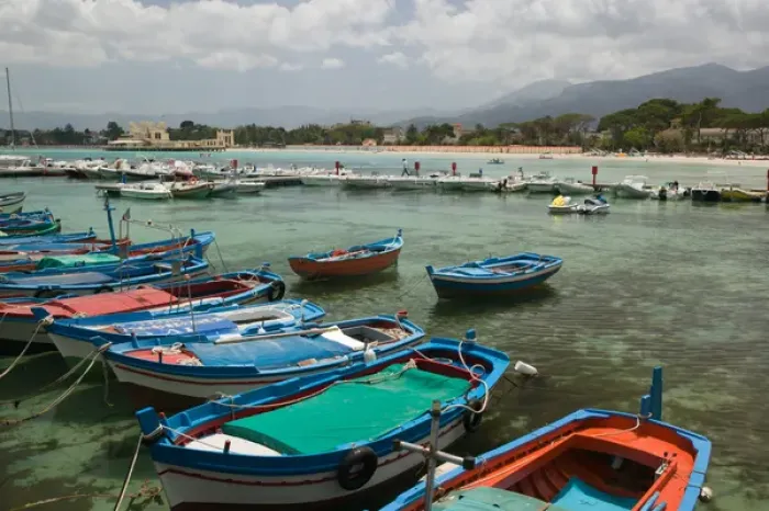 Framed Print : Italy, Sicily, Mondello, Mondello Fishing Harbor Framed Print : Italy, Sicily, Mondello, Mondello Fishing Harbor