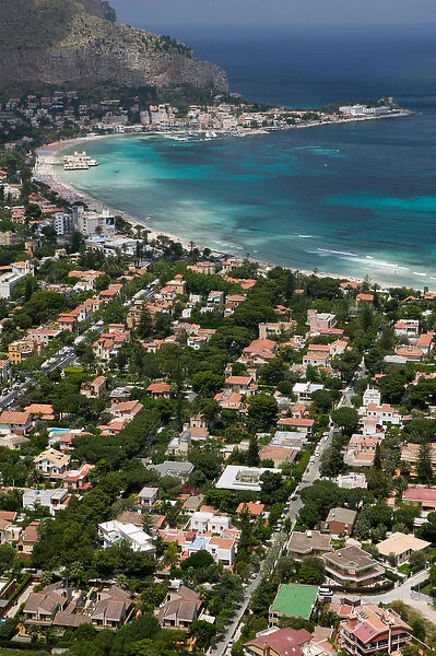Italy, Sicily, Mondello, View of the beach from Monte Pellegrino