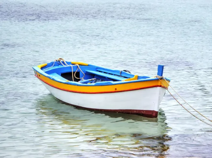 Framed Print : Italy, Sicily, Mondello. Wooden fishing boats in harbor