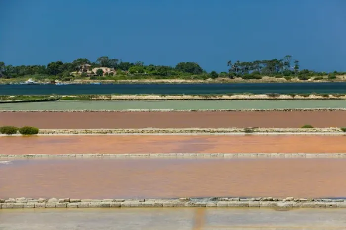 Framed Print : Italy, Sicily, Mozia. Salt Pans near Mozia Island Ancient Salt Production Area