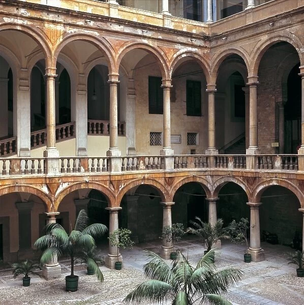 Italy, Sicily, Palermo. The courtyard at Palazzo dei Normanni in Palermo, Sicily, Italy