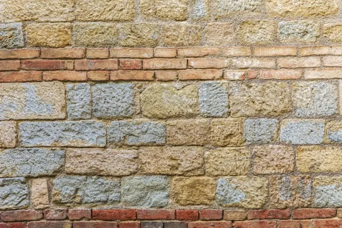 Framed Print : Italy, Sicily, Palermo Province, A stone wall with brick inlay in the town of Gangi