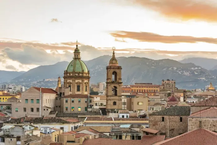 Framed Print : Italy, Sicily, Palermo Province, Palermo. The dome and bell tower of the baroque Chiesa