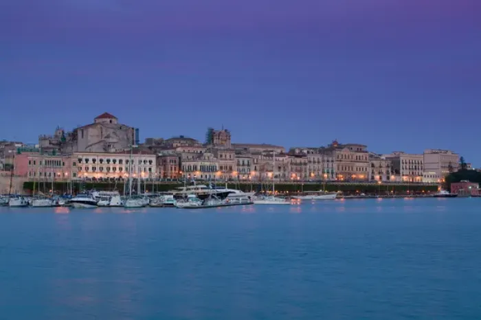 Framed Print : ITALY-Sicily-SIRACUSA (Syracuse): Evening View of Ortygia Island from Commercial Port Framed Print : ITALY-Sicily-SIRACUSA (Syracuse): Evening View of Ortygia Island from Commercial Port