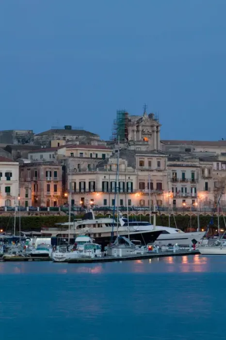 Framed Print : ITALY-Sicily-SIRACUSA (Syracuse): Evening View of Ortygia Island from Commercial Port Framed Print : ITALY-Sicily-SIRACUSA (Syracuse): Evening View of Ortygia Island from Commercial Port