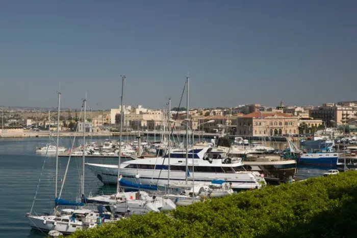 Framed Print : Italy, Sicily, Syracuse, Ortygia Island, Waterfront, Yacht Harbor