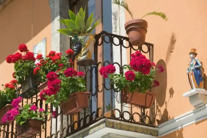 Framed Print : ITALY, Sicily, TAORMINA: Corso Umberto 1, Balcony Detail