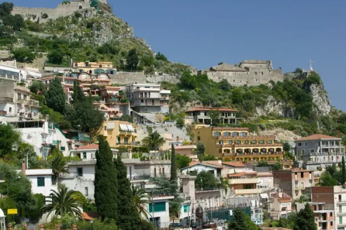Framed Print : ITALY-Sicily-TAORMINA: Houses on Hillside Framed Print : ITALY-Sicily-TAORMINA: Houses on Hillside