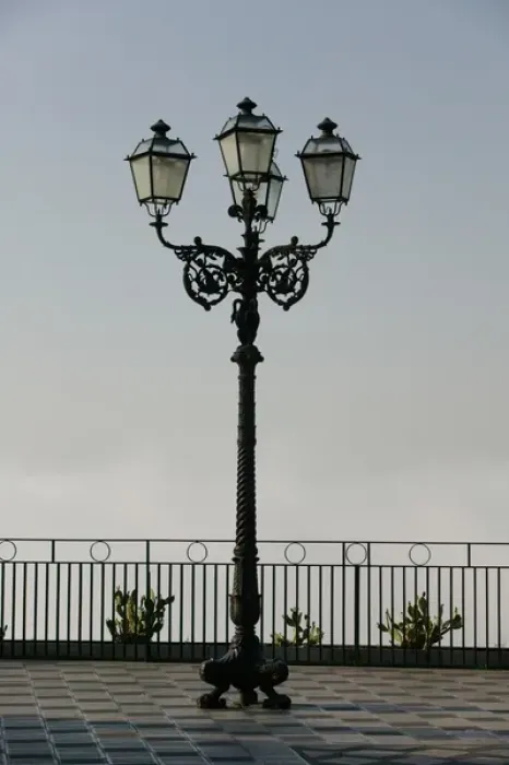 Framed Print : ITALY-Sicily-TAORMINA: Piazza iX Aprile Streetlamp with Fog Framed Print : ITALY-Sicily-TAORMINA: Piazza iX Aprile Streetlamp with Fog