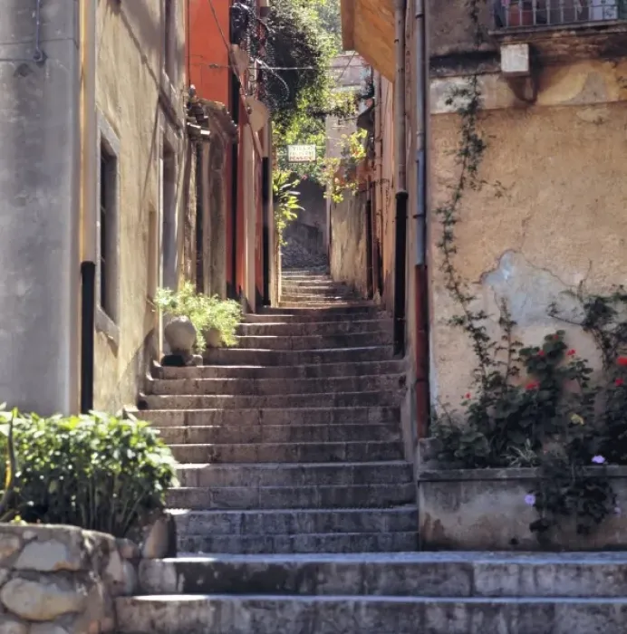 Framed Print : Italy, Sicily, Taormina. A stairway invites walkers to explore Taormina on Sicily, Italy Framed Print : Italy, Sicily, Taormina. A stairway invites walkers to explore Taormina on Sicily, Italy