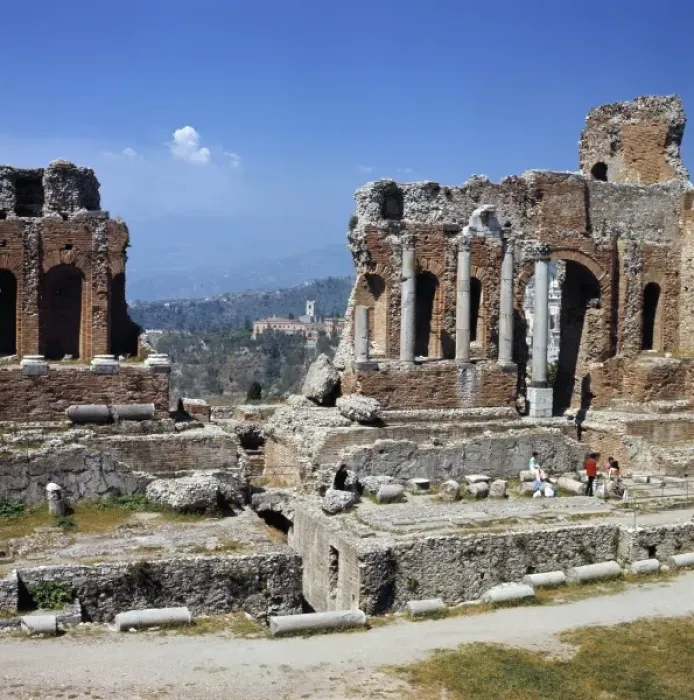 Framed Print : Italy, Sicily, Taormina. Tourists explore the Greek Theater at Taormina on Sicily, Italy Framed Print : Italy, Sicily, Taormina. Tourists explore the Greek Theater at Taormina on Sicily, Italy