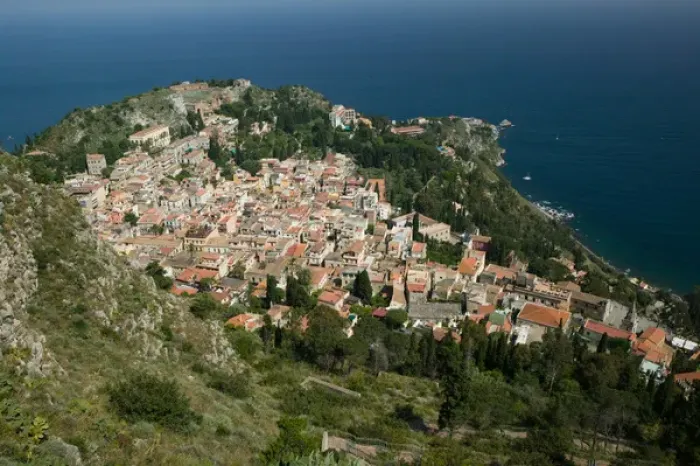 Framed Print : ITALY-Sicily-TAORMINA: Town View from Monte Tauro