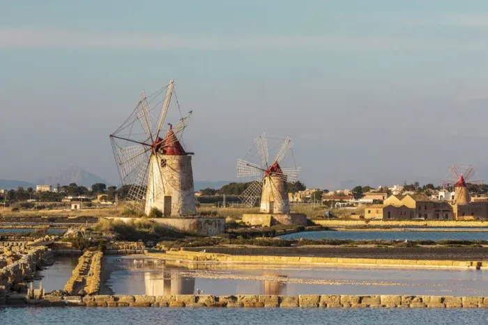 Framed Print : Italy, Sicily, Trapani Province, Marsala. Wind mills at the salt evaporation ponds in Framed Print : Italy, Sicily, Trapani Province, Marsala. Wind mills at the salt evaporation ponds in