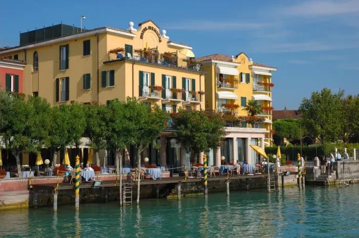 Framed Print : 04. Italy, Sirmione, Lake Garda, Hotel Sirmione on waterfront (Editorial Usage Only)