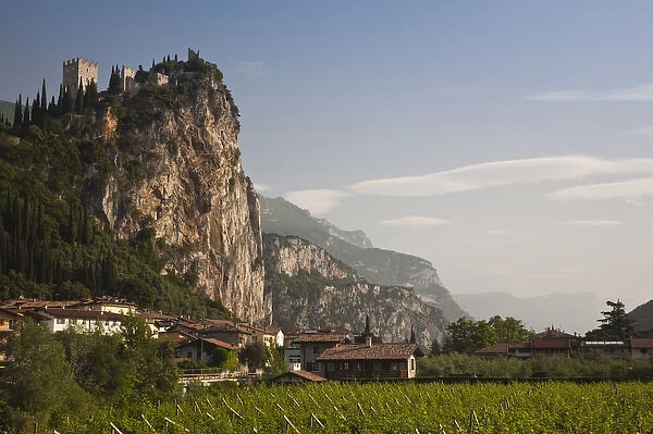 ITALY, Trento Province, Arco. Mountaintop Castello di Arco, view from Sarca River