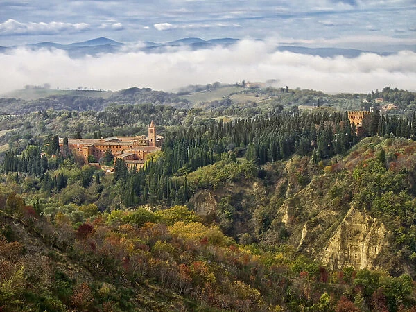 Italy, Tuscany, Chiusure. Abbey of Monte Oliveto Maggiore, a Benedictine monastery
