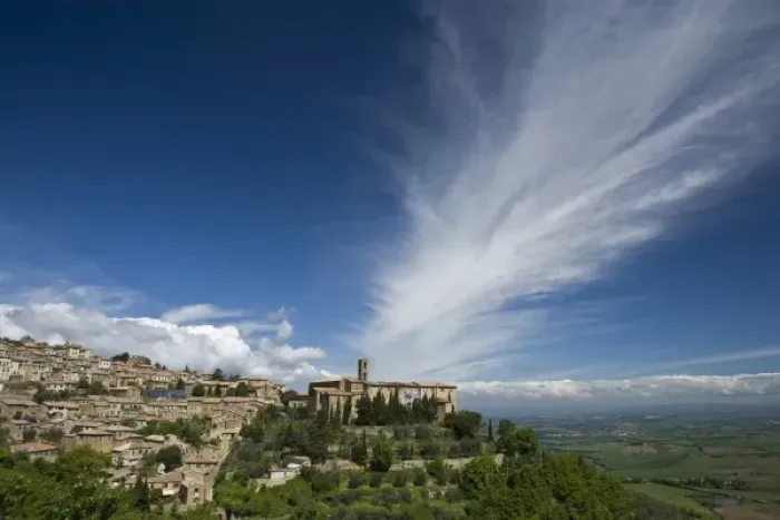 Framed Print : Italy, Tuscany. Dramatic clouds over the hill town of Montalcino Framed Print : Italy, Tuscany. Dramatic clouds over the hill town of Montalcino