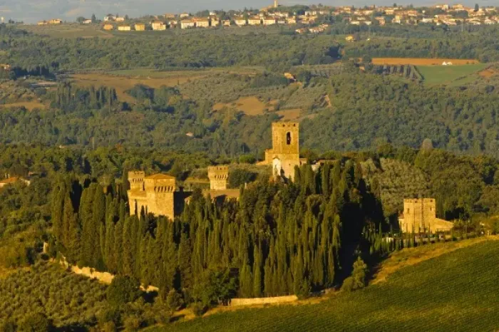 Framed Print : Italy, Tuscany, Greve. Morning sun on Badia a Passignano, owned by Antinori Framed Print : Italy, Tuscany, Greve. Morning sun on Badia a Passignano, owned by Antinori