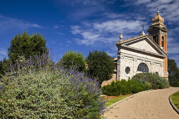 Italy, Tuscany, Montalcino. The Madonna del Soccorso church in the town of Monticiano