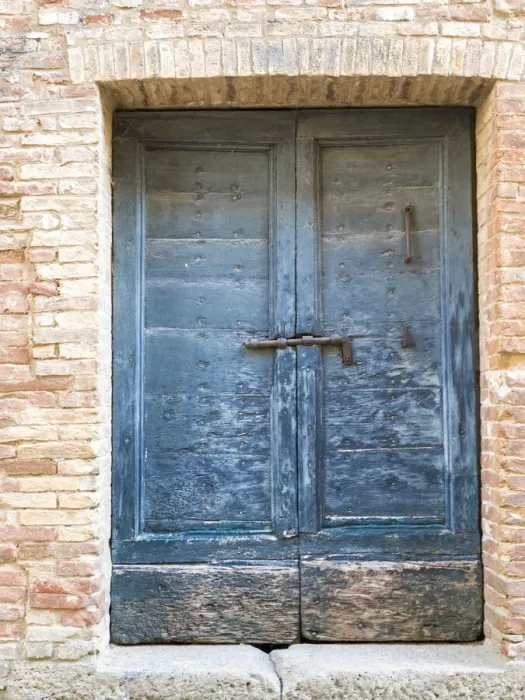 Framed Print : Italy, Tuscany. Old blue door with iron latch in a village in Tuscany Framed Print : Italy, Tuscany. Old blue door with iron latch in a village in Tuscany