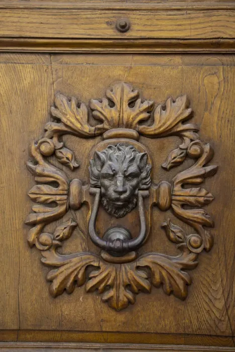 Framed Print : Italy, Tuscany. Ornate door knocker in the historic hill town of Montalcino Framed Print : Italy, Tuscany. Ornate door knocker in the historic hill town of Montalcino