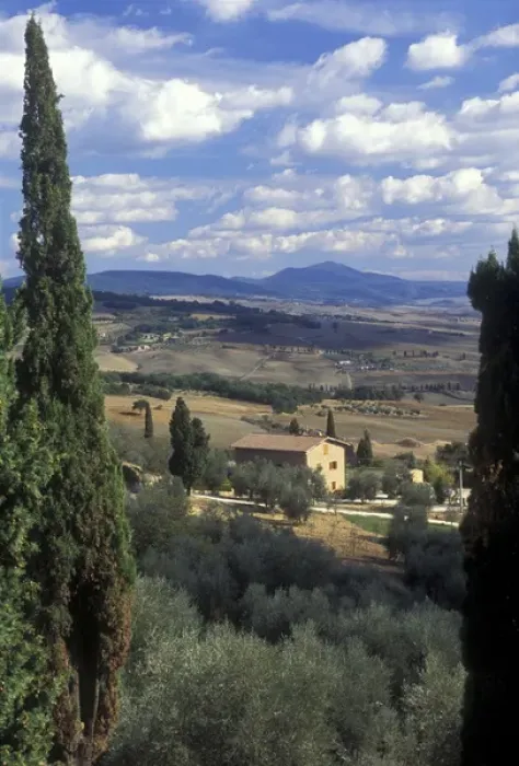 Framed Print : Italy, Tuscany, Pienza. A view across the Tuscan hills from the town of Pienza Framed Print : Italy, Tuscany, Pienza. A view across the Tuscan hills from the town of Pienza