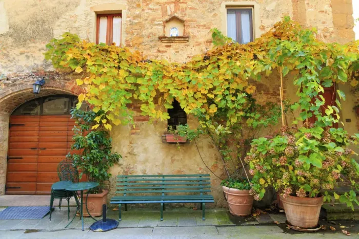 Framed Print : Italy, Tuscany, province of Siena, Chiusure. Hill town. Fall colors and park bench Framed Print : Italy, Tuscany, province of Siena, Chiusure. Hill town. Fall colors and park bench