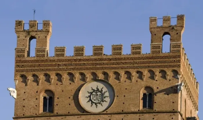 Framed Print : Italy, Tuscany, Sienna. Close-up of section of Torre del Mangia Framed Print : Italy, Tuscany, Sienna. Close-up of section of Torre del Mangia