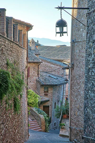 Italy, Umbria. Homes along the streets of Assisi