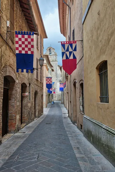 Framed Print : Italy, Umbria. Streets in the historic district of San Gemini decked out with festival jousting flags Framed Print : Italy, Umbria. Streets in the historic district of San Gemini decked out with festival jousting flags