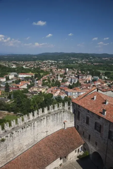 Framed Print : Italy, Varese Province, Angera. La Rocca fortress and town overview Framed Print : Italy, Varese Province, Angera. La Rocca fortress and town overview