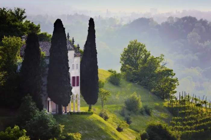 Framed Print : Italy, Veneto, Asolo. Country house and cypress trees Framed Print : Italy, Veneto, Asolo. Country house and cypress trees