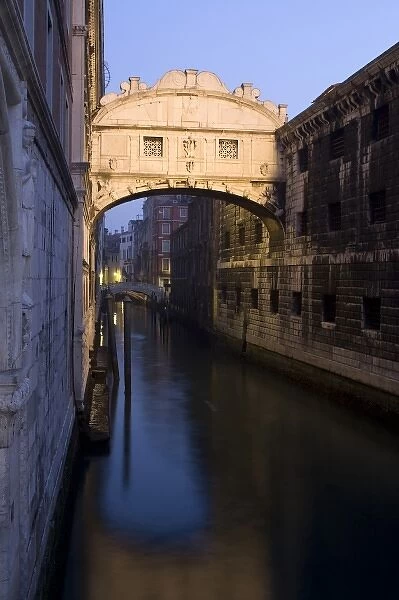 Italy, Venice. The Bridge of Sighs lit at dawn