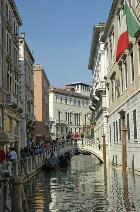 Framed Print : Italy, Venice, buildings and bridge on small canal Framed Print : Italy, Venice, buildings and bridge on small canal
