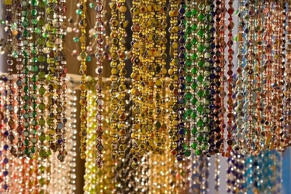 Italy, Venice, Burano. Display of colorful Murano glass beads