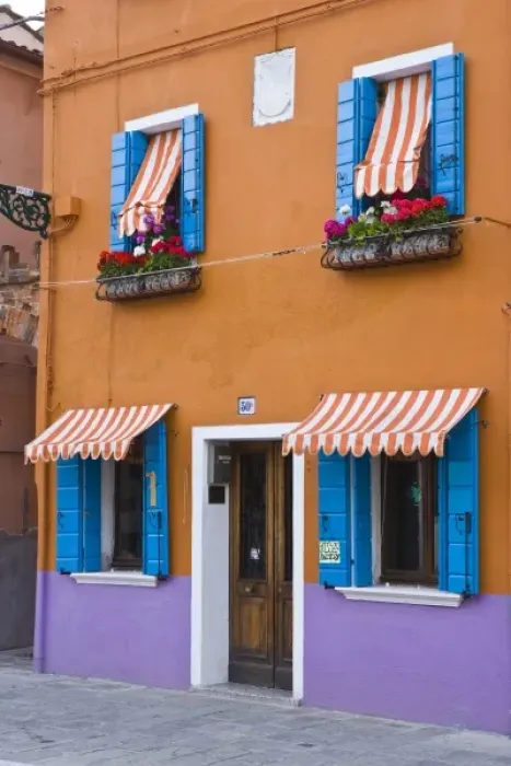 Framed Print : Italy, Venice, Burano. Multi-colored houses