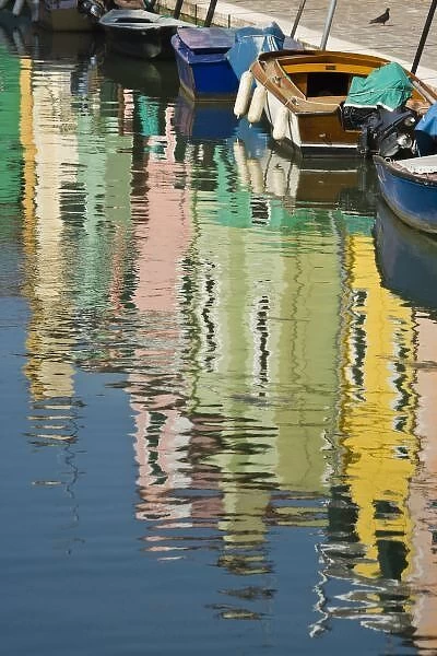 Italy, Venice, Burano. Multicolored houses along the canal