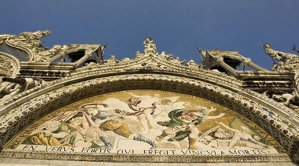 Italy, Venice. Details of the facade of St. Marks Basilica