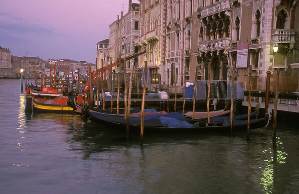Italy, Venice, gondolas docked along the canals