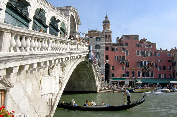 04. Italy, Venice, gondolas on Grand Canal by Rialto Bridge