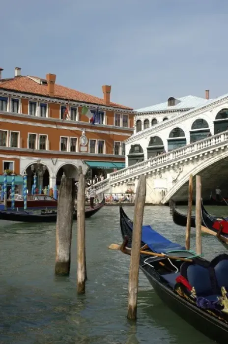 Framed Print : Italy, Venice, gondolas on Grand Canal by Rialto Bridge