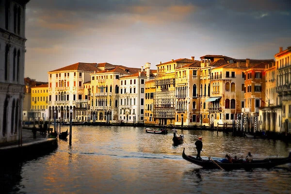 Italy, Venice. Gondolas on Grand Canal at sunset